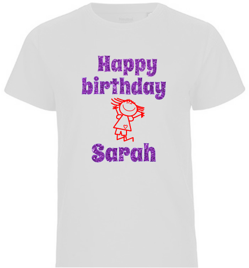 T-Shirt Geburtstag Kinder mit Namen Mädchen glitzer-lila
